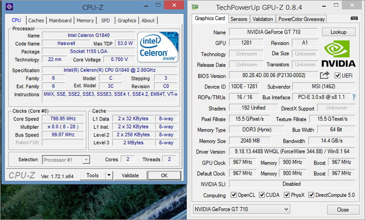 NVIDIA GeForce GT 710のスペック。