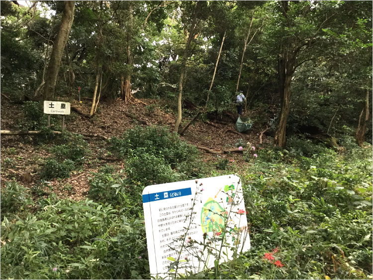 土塁の上には椎木を植えた