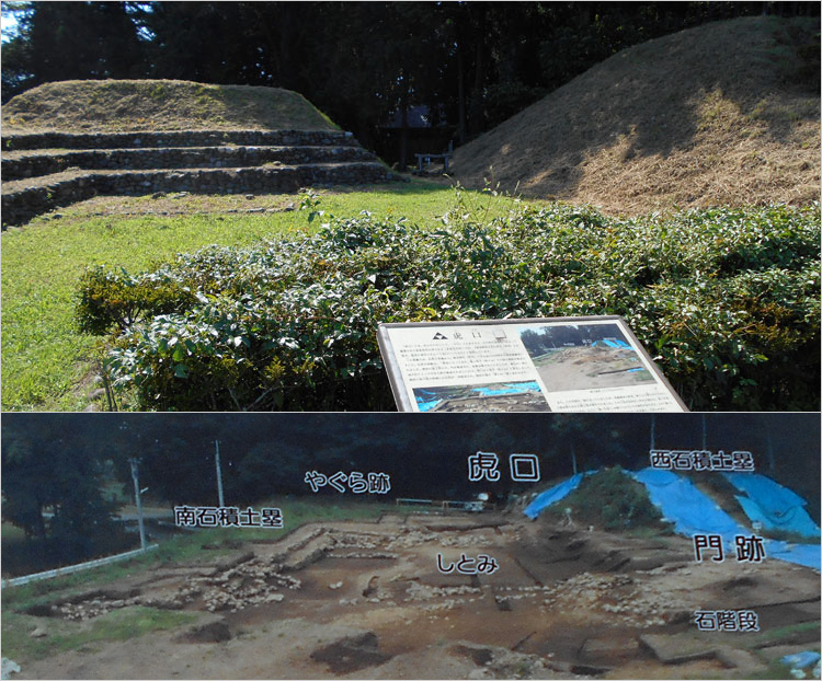 上部が削られた石積み土塁