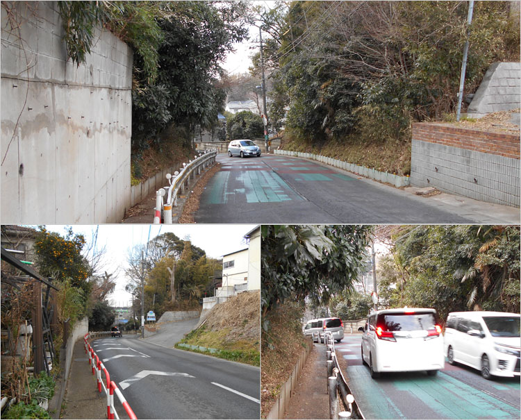 八幡春日神社の台地に上がるS字の坂道