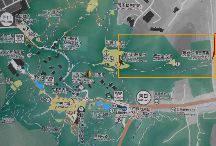 長者穴横穴墓群から枡形山展望台までのルート