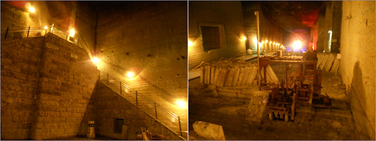 坑内大谷石の岩肌