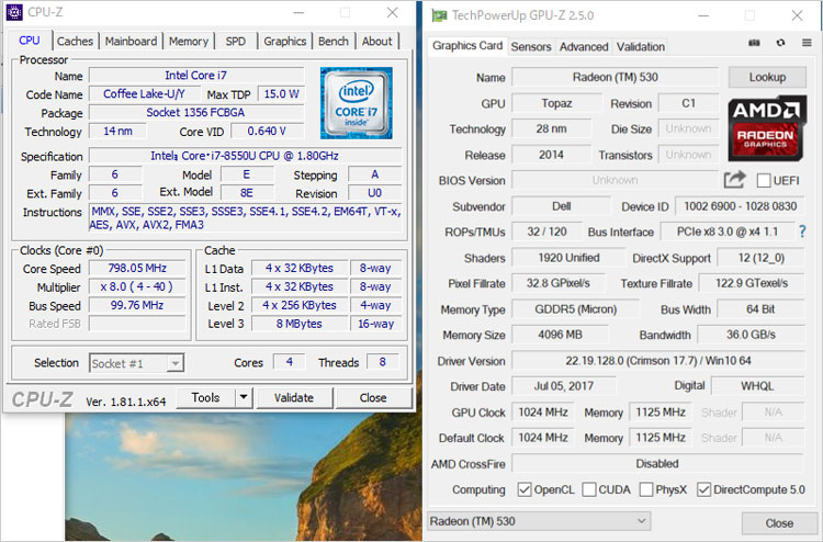 Core i7-8550UとAMD Radeon 530