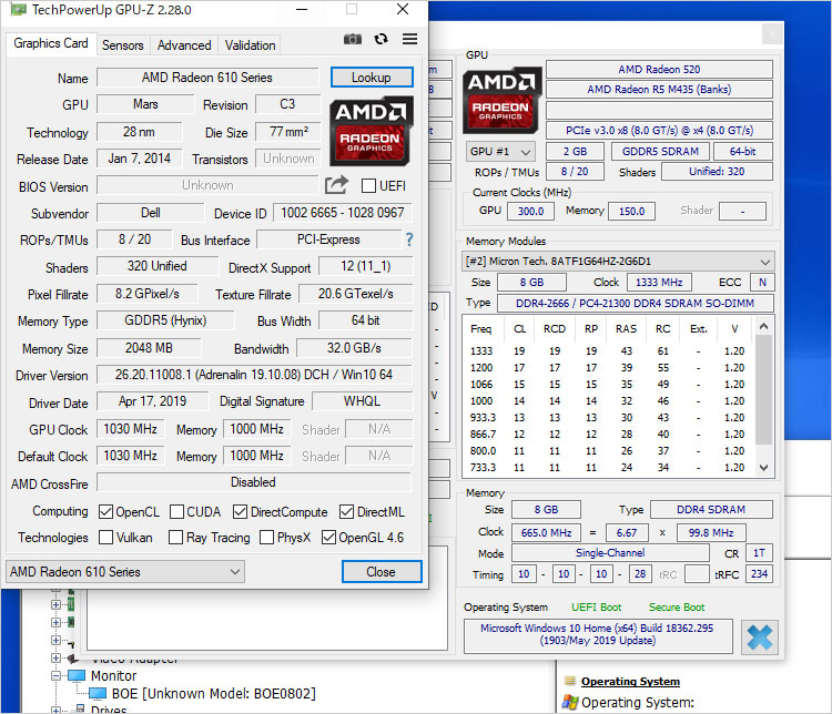 GPU-ZではRadeon 610という表記
