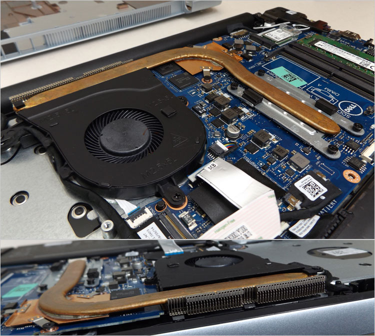 ヒートパイプの下にCPUとGPUの配置場所