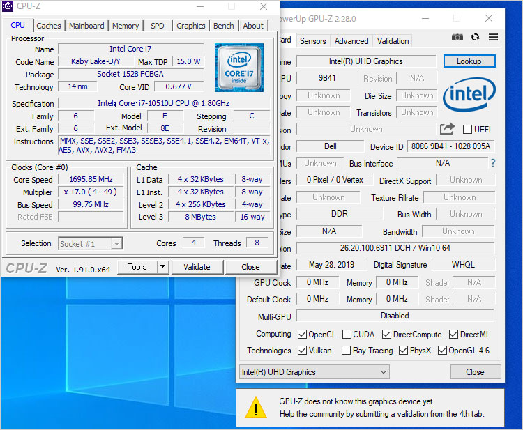 Core i7-10510Uのスペック。4コア実装