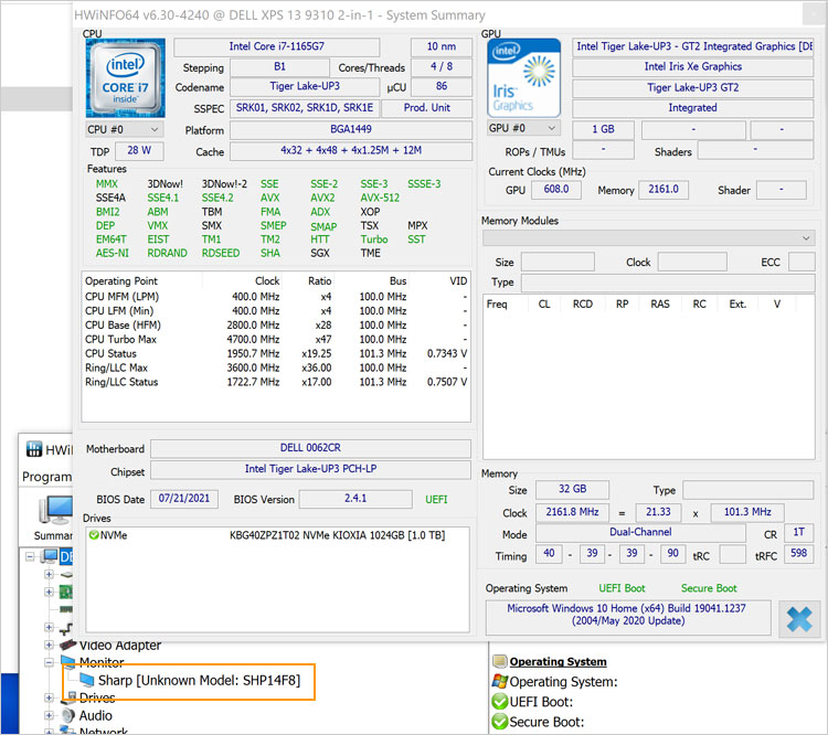 レビュー実機ではCore i7-1165G7搭載