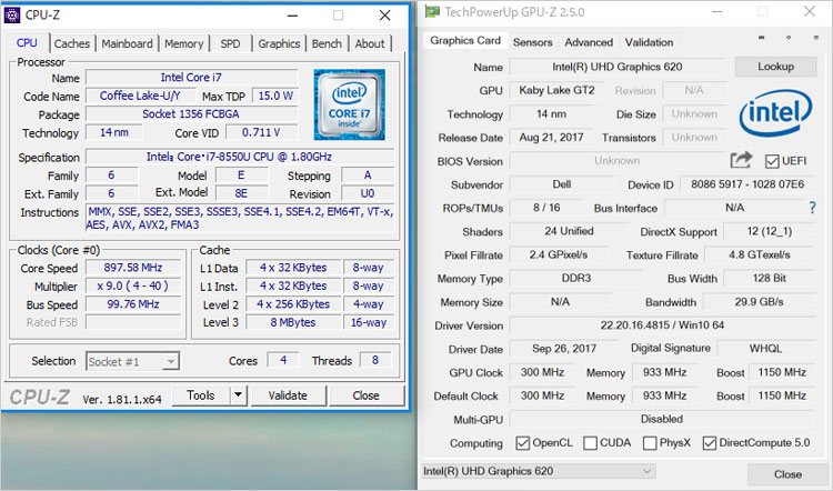 KabyLake RefreshCore i7-8550Uのスペック