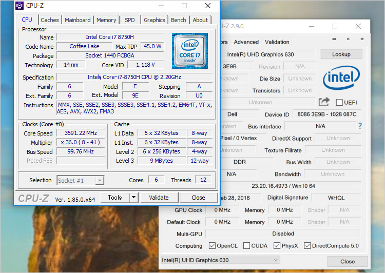 ベンチマークテストCore i7-8750H