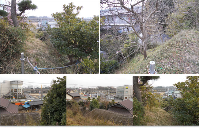 米ヶ崎城の崖と土塁跡
