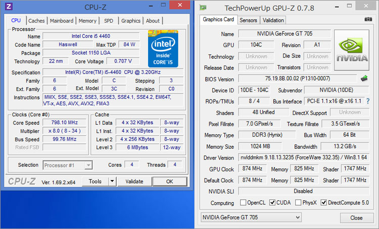 Core i5-4460 プロセッサー とNVIDIA GeForce 705