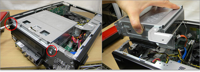 Inspiron 660sはHDDと光学ドライブが共通のマウンタ