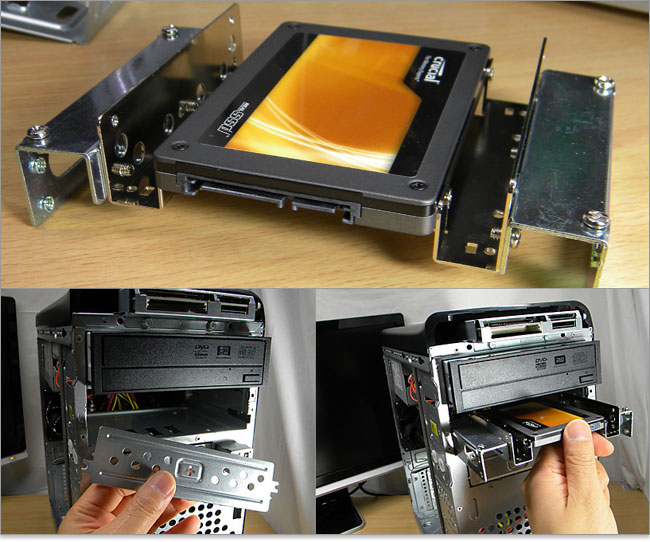 SSDにマウンタを使って3.5か5.25にサイズ