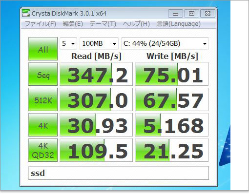 CrystalDiskMarkを使ってCrucial REAL SSD C300