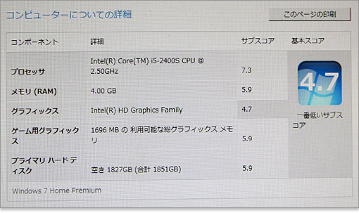 Windowsエクスペリエンス