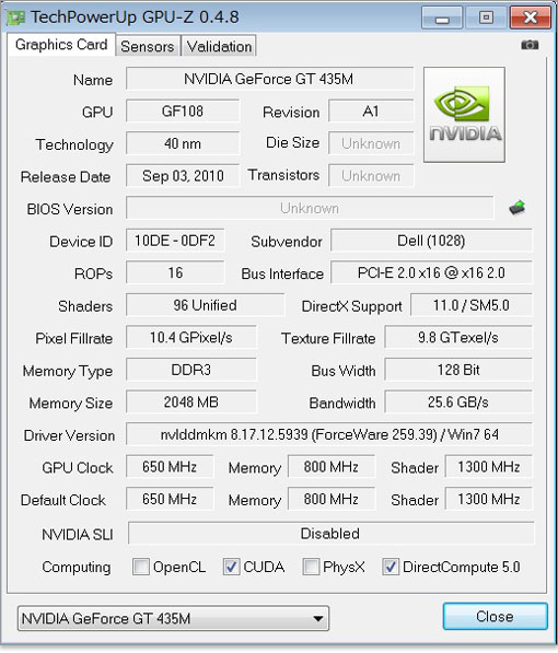 NVIDIA GeForce GT 435M