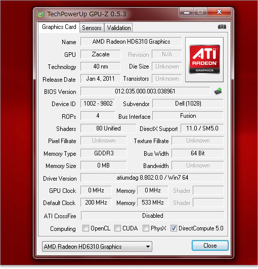 AMD Radeon HD 6310 グラフィックス