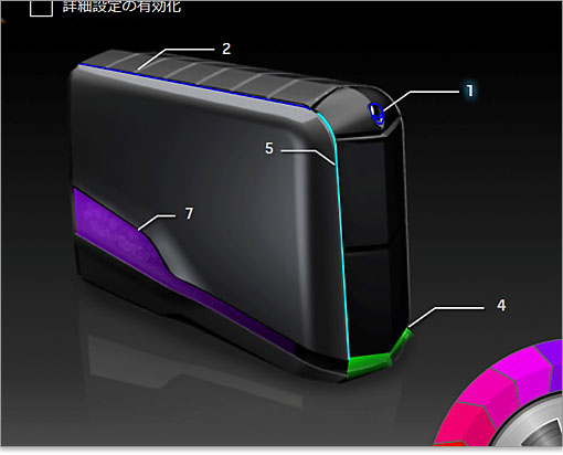 下位版のAlienware Auroraでは「2」と「5」の箇所