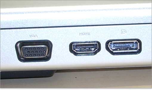 左からVGA、HDMI、Display Port端子