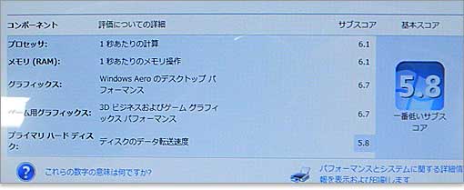 Windowsエクスペリエンス・インデックス