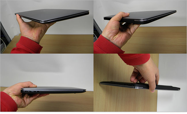 XPS 13 Ultrabookは最薄部では6mm、後方の最厚部で18 mmしかない薄さ